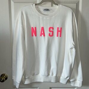 NASH‎ COLLECTION Women’s White with Neon Pink Long-sleeve Sweatshirt Size Large